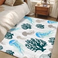 thumbnail image 5 of Summer Ocean Washable Area Rugs 3'x5', Blue Jellyfish Green Coral Marine Life Watercolor Low Pile Throw Living Room Rug Non-Slip Sturdy Edge Binding Carpet for Indoor Entryway Bedside Kitchen, 5 of 9
