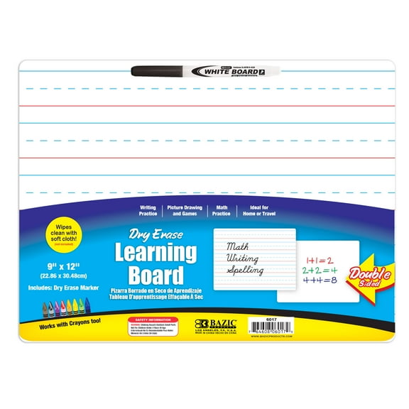 BAZIC Dry Erase Lap Board 9"x12" & Marker, Double Sided, 1-Pack