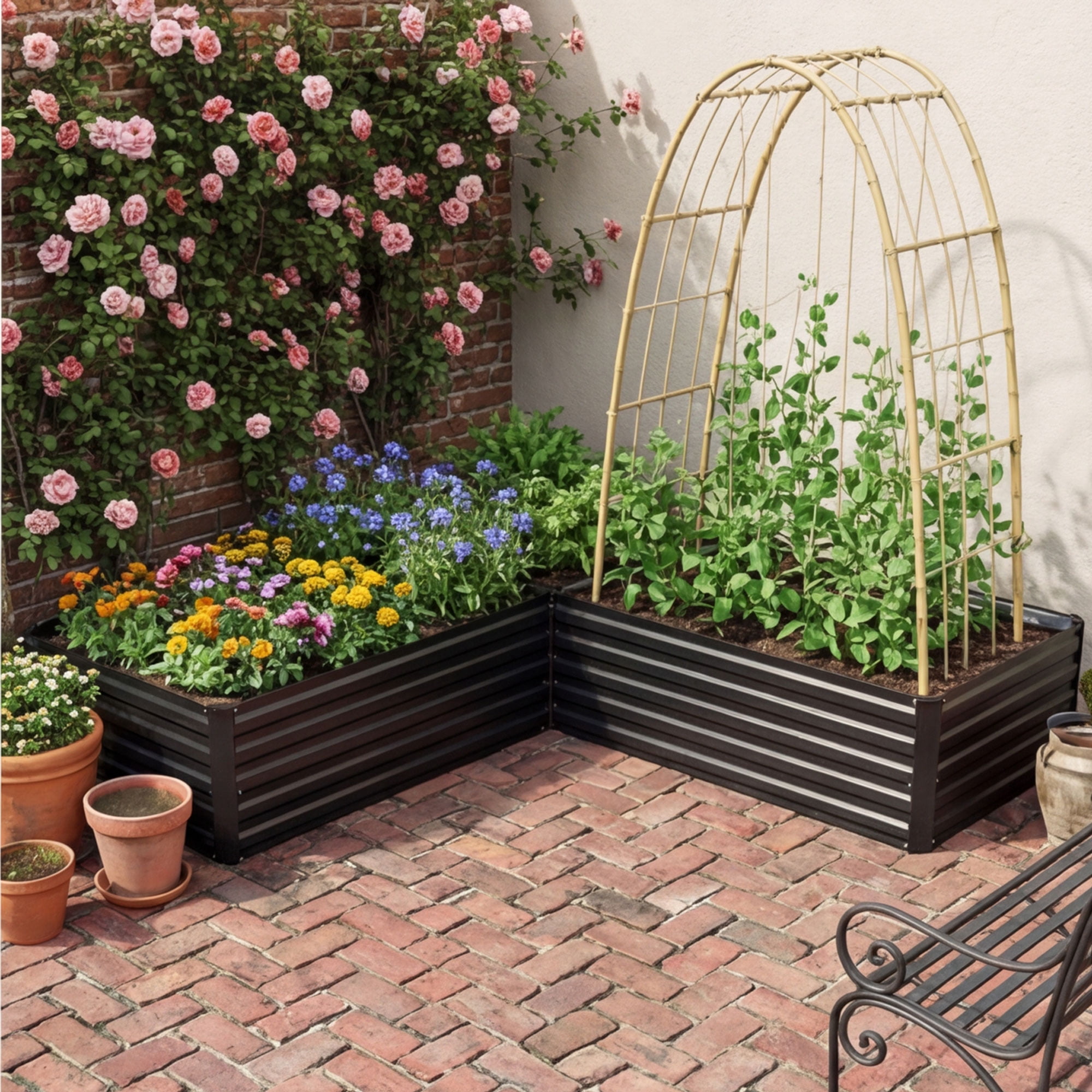 Amobro 6x3x1ft Outdoor Metal Raised Garden Bed Planter Box for Vegetables, Flowers, Herbs Black 2pcs