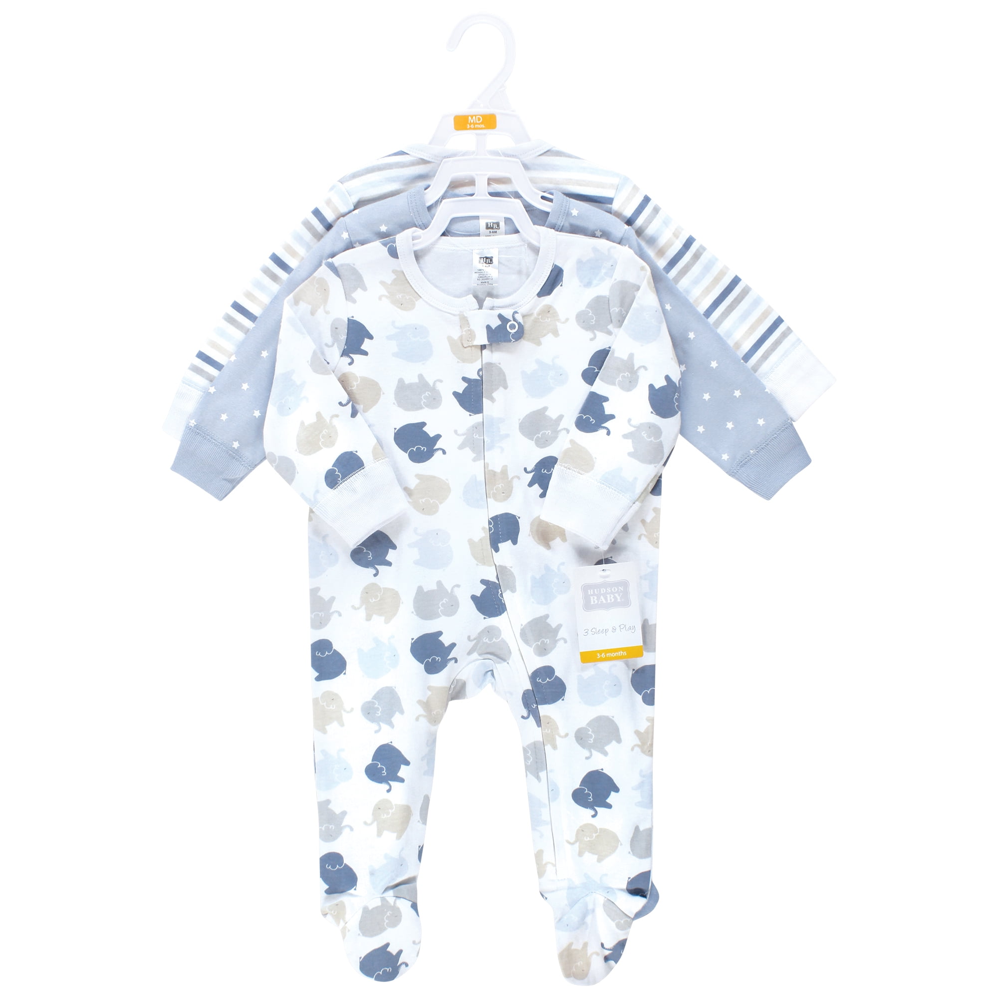 Hudson Baby Infant Boy Cotton Sleep and Play, Multi Color Boy Elephant, 0-3 Months