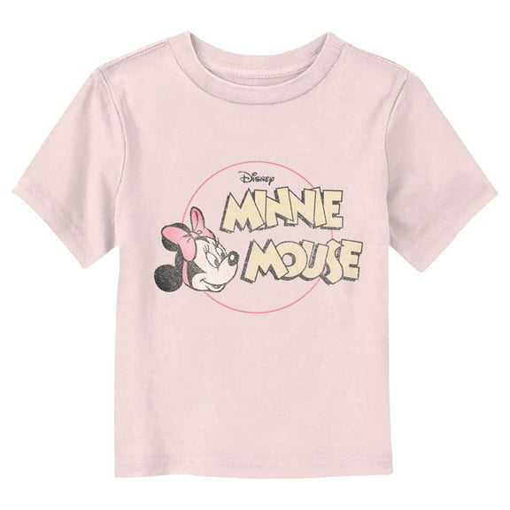 Toddler's Mickey & Friends Distressed Minnie Bold Logo Graphic Tee Light Pink 5T