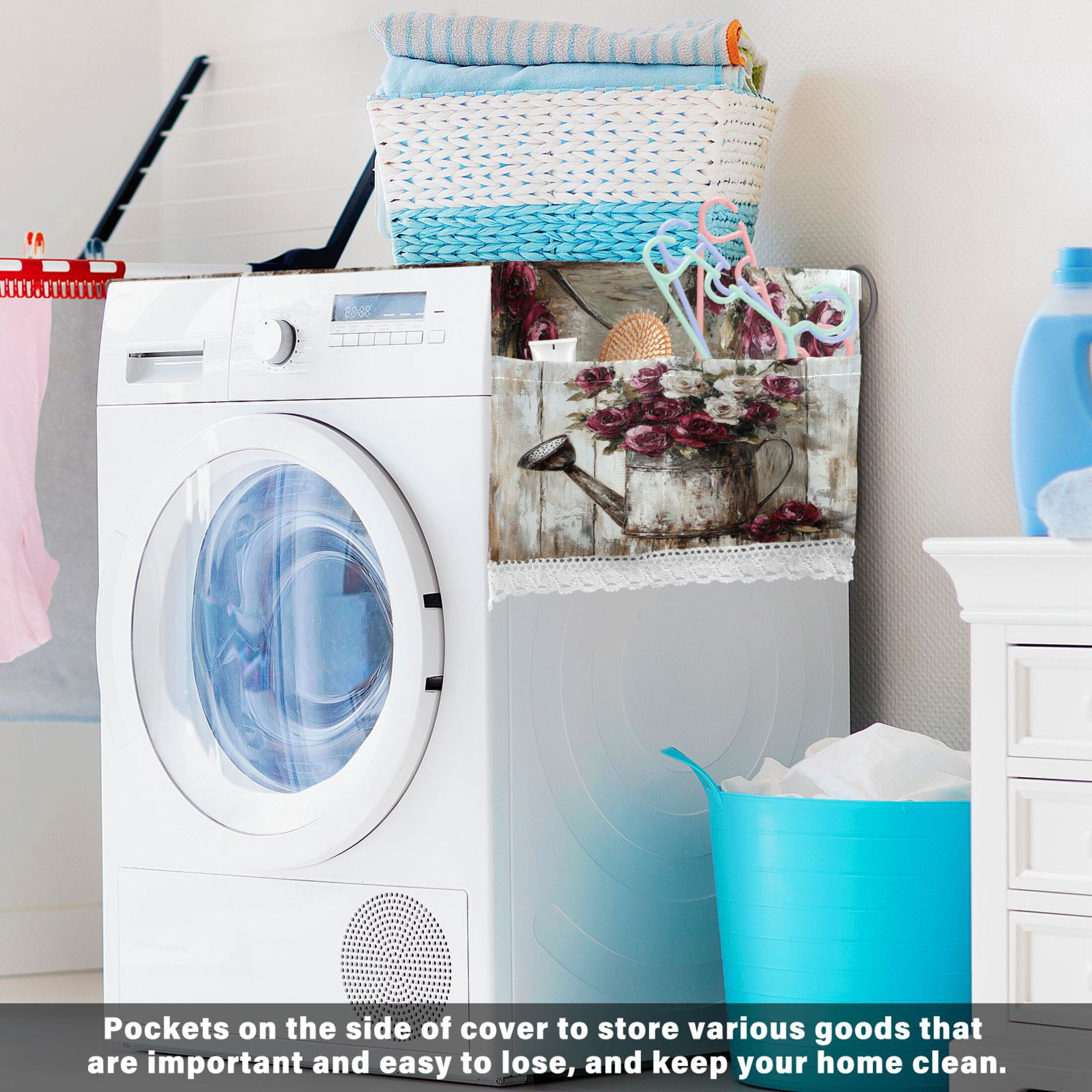 DEIARA Burgundy Roses Washing Machine Cloth Dryer Refrigerator Top Cover Protective Non-Slip Mat For Kitchen Laundry