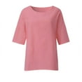 thumbnail image 4 of Azrian Womens Summer Tops Women's Ladies Fashion Cropped Sleeves Round Neck Cotton Loose Shirt Blouse, 4 of 4