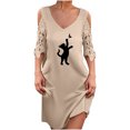 thumbnail image 1 of Vestidos de manga corta con hombros descubiertos y encaje con cuello en V estampado sexy de verano para mujer Fridja bnh5571, 1 of 1