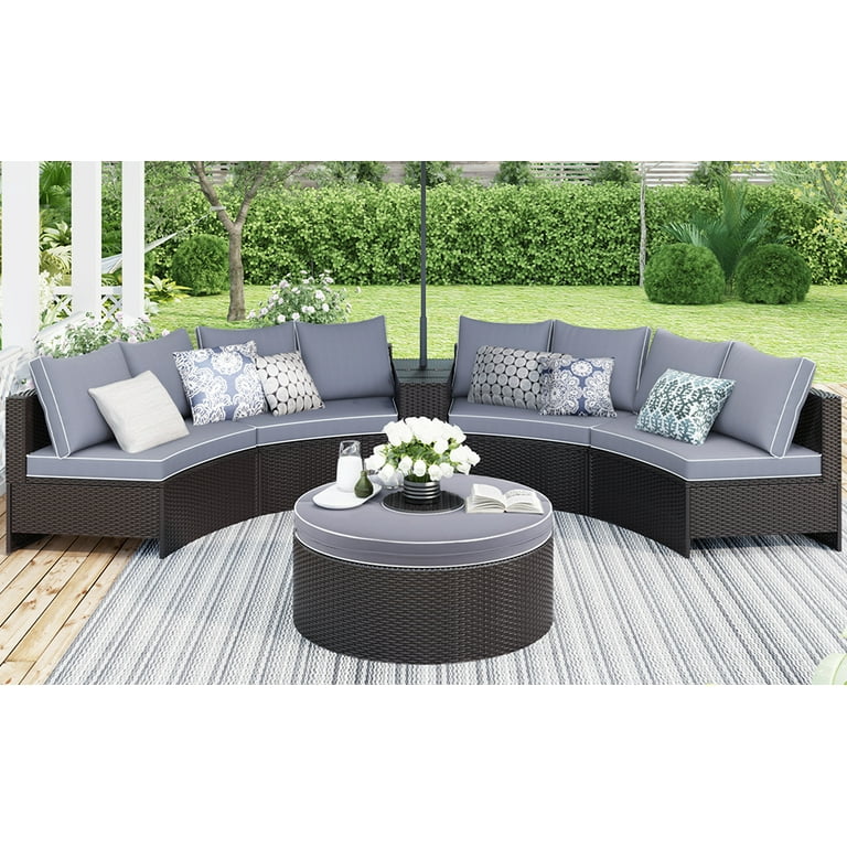 Grezone 6 Pieces Patio Outdoor Furniture Sets All Weather Wicker Sectional Sofa Couch Lawn Sectional Furniture with Washable Couch Cushions and Black