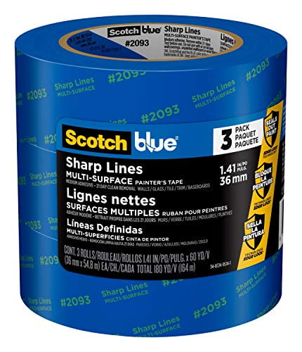 ScotchBlue Sharp Lines Painter's Tape, 1.41 inch x 60 yard, 3 Rolls