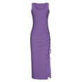 thumbnail image 4 of WIZUTIZ Womens Dresses Casual Slimming Wrap Maxi Dress Solid Pleated Dress U Neck Sleeveless Tank Dress for Women's Side Slit Drawstring Ribbed Stylish Shopping Dress Purple M, 4 of 4