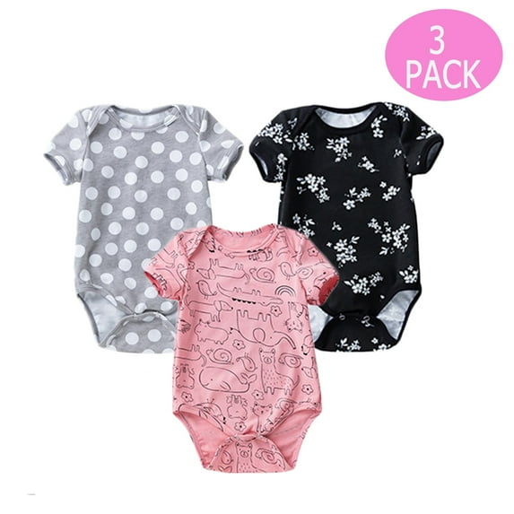 URMAGIC Newborn Infant Toddler Baby Girls 3 Pack Summer Romper Tops Bodysuits