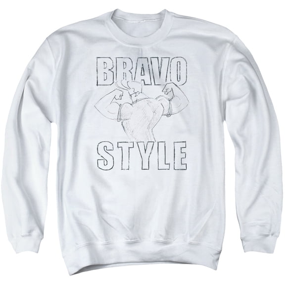 Johnny Bravo Bravo Style Adult Crewneck Sweatshirt White
