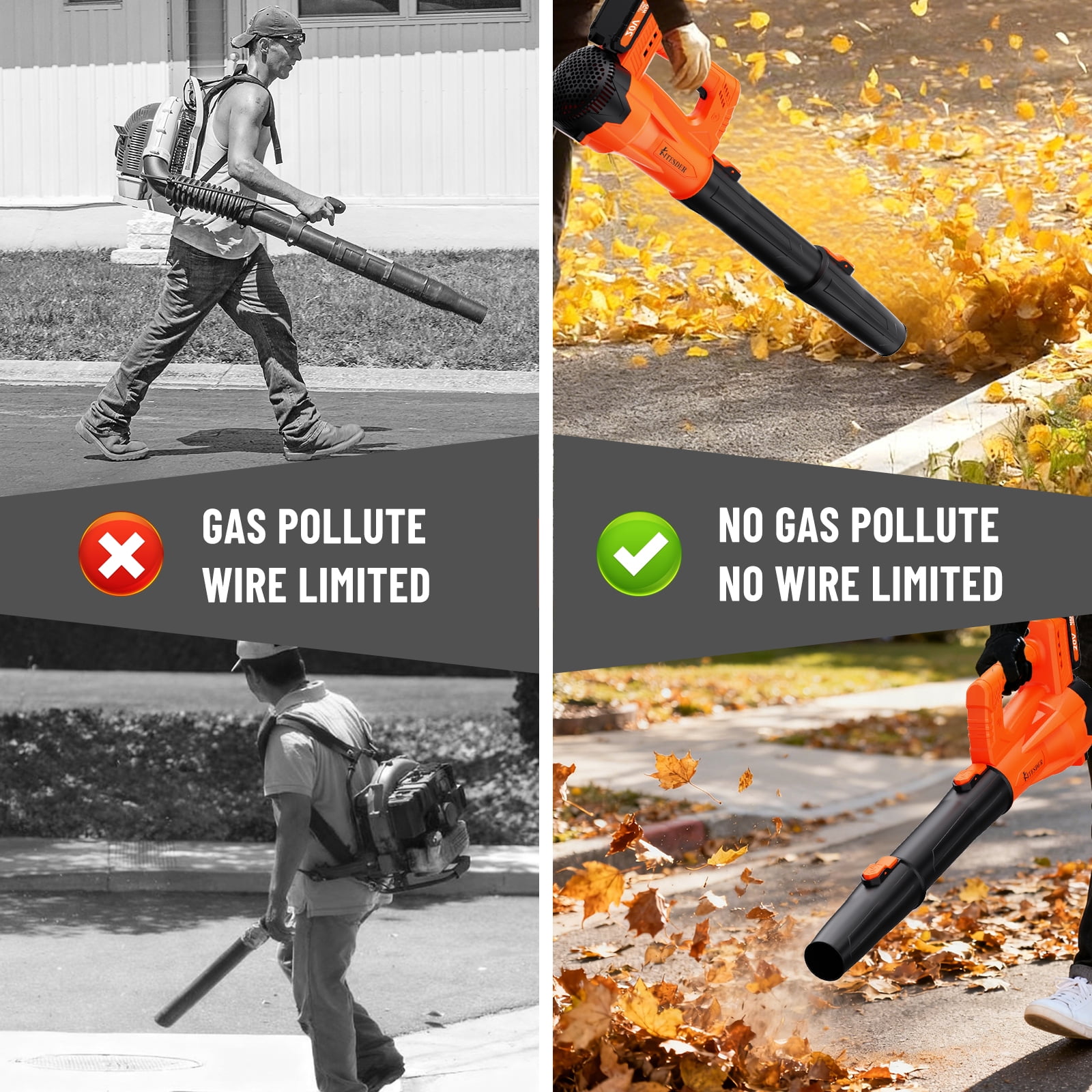 High Power Cordless Leaf Blower with Battery, 580CFM/160MPH, Extension Nozzle, Lightweight Portable for Lawn Yard Snow Pet Hair, Ideal Christmas Gift, Local Warehouse Shipping