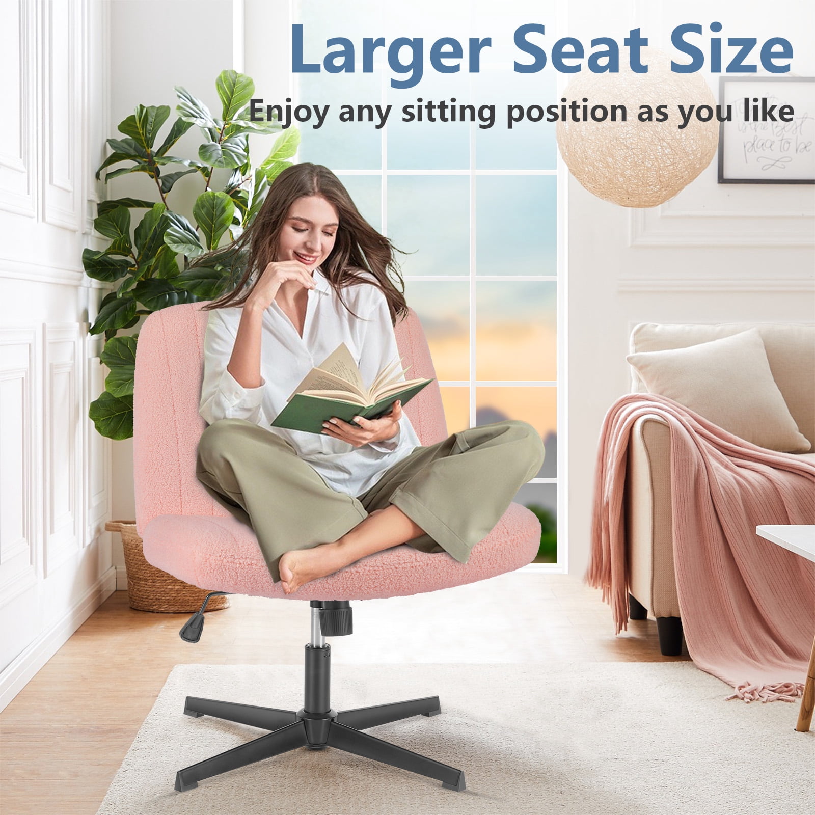 Cross-Legged Armless Swivel Chair without Wheels for Home Office