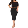 thumbnail image 2 of Agnes Orinda Women's Plus Size Pencil Skirts Stretch High Waist Textured Business Casual Below Knee Bodycon Skirt 1X Black, 2 of 6