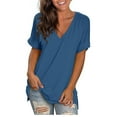 thumbnail image 2 of Summer Blouses for Women Dressy Casual Plus Size Short Sleeve V-Neck Rolled Sleeve Casual Elegant Loose Solid Color, 2 of 6