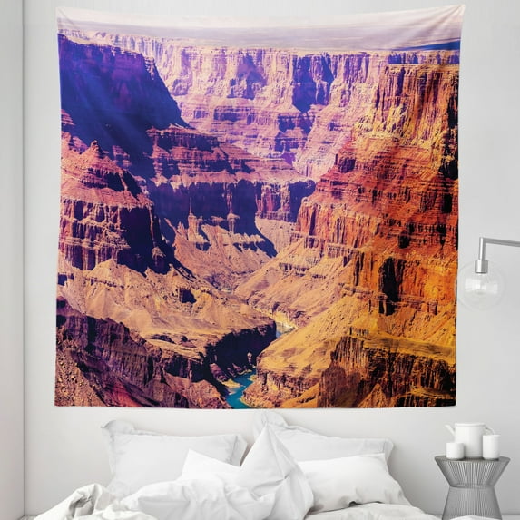 American Tapestry, Grand Canyon in Arizona Base Elevations North American Sublime Tribal Landscape, Fabric Wall Hanging Decor for Bedroom Living Room Dorm, 5 Sizes, Brown, by Ambesonne