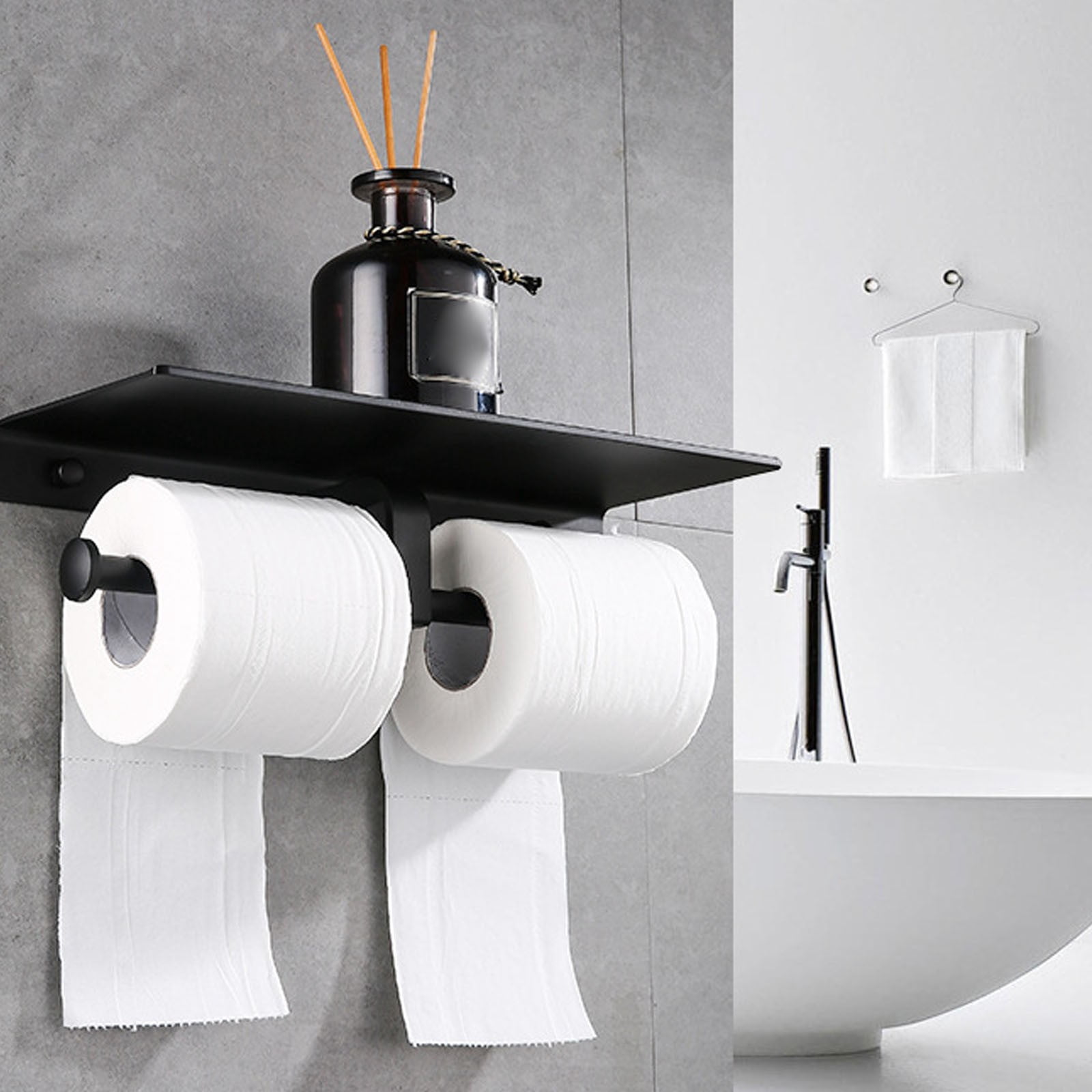 Toilet Paper Holder, Ongmies Double Roll Toilet Paper Holder with Shelf - Rustproof Aluminum with Strong Adhesive, Christmas Kitchenware