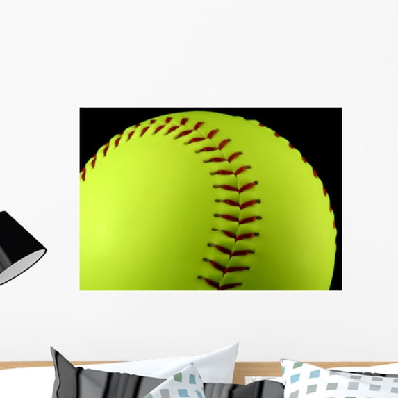 Yellow Softball Wall Mural by Wallmonkeys Peel and Stick Graphic (24 in W x 16 in H) WM45847