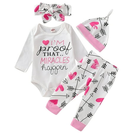 

Lovebay Infant Baby Girl Miracle Bodysuit Pants Headband Hat Clothes Outfit Set 0-18 Months