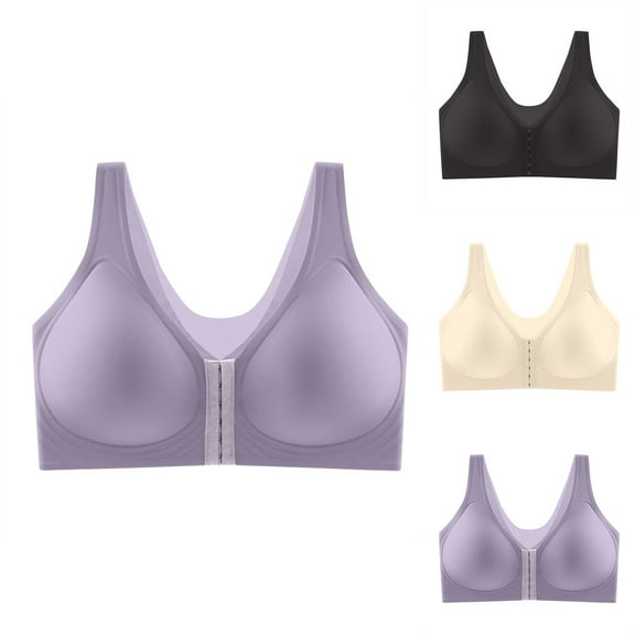 Lyzlook Bras Front Closure, LunaHug - Seamless Front Buckle Cross Back Shaping Bra Black 34