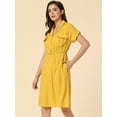 thumbnail image 3 of DARING DIVA Notched Lapel V-Neck Above Knee Elastic Waist Shirt Dress M Yellow, 3 of 6