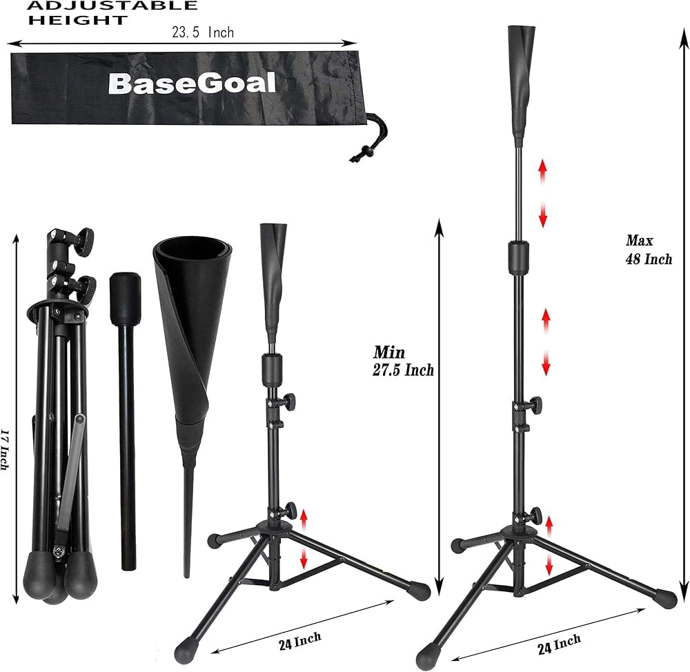 Baseball Batting Tee, Portable Softball Baseball Tees for Hitting, Extral Height Adjustable Angel Baseball Ball Caddy, Easy to Assemble, Updated Rubber head, Batting Training Practice