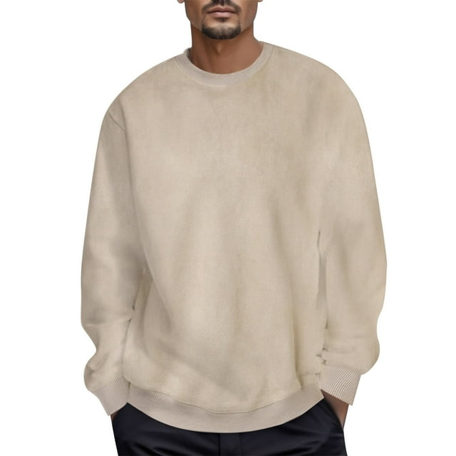 WEAIXIMIUNG Christmas Mens Autumn and Winter Suede Hatless Pullover Solid Color Long Sleeve Sweater Top