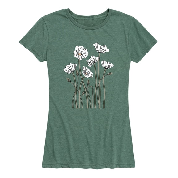 Instant Message - Abstract White Poppies - Women's Short Sleeve Graphic T-shirt