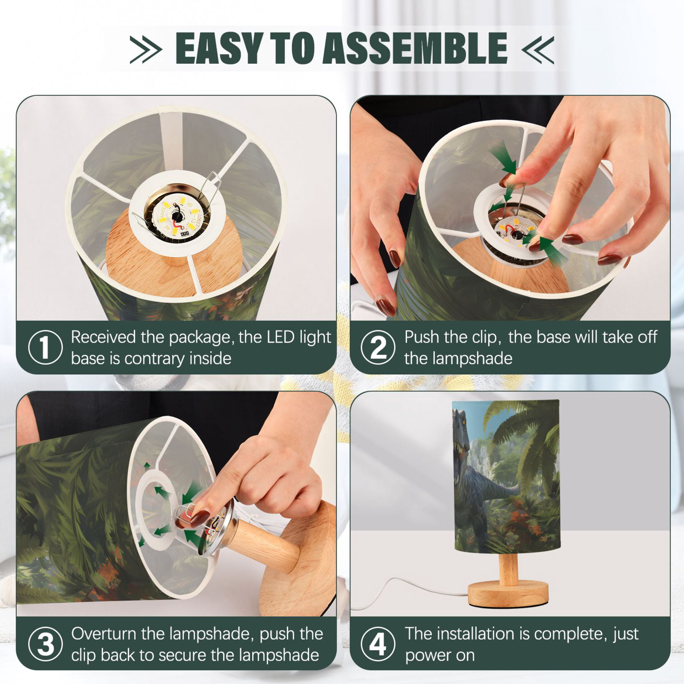 Dinosaur Trees Forest Sky Leaves Table Lamp USB Bedside Desk Nightstand Lamp Printed Gifts Small Lamp Wood Base for Bedroom Living Room Kids Room College Dorm