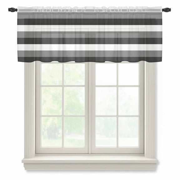 Black Grey Sheer Valances for Windows and White Striped Geometric Semi Sheer Kitchen Valance Rod Pocket Small Window Voile Curtains for Living Room Bedroom Laundry 42 x 18 Inch