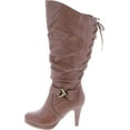 thumbnail image 2 of Top Moda Womens Page-65 Knee High Round Toe Lace-up Slouched High Heel Boots, 2 of 7