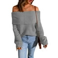 thumbnail image 3 of hirigin Women Knitted Off-shoulder Sweater Solid Color Casual Loose Long Sleeves Pullover Tops Streetwear, 3 of 5