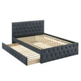 thumbnail image 5 of Contemporary Modern Charcoal Burlap Button Tufted Full Size Bed w Trundle Bedroom Upholstered 1pc Bed Wooden Slats, 5 of 7