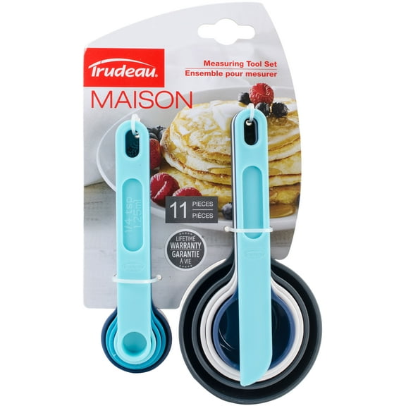 Trudeau Measuring Cups & Spoons Set 11pcs-Grey, White, Turquoise & Light Blue
