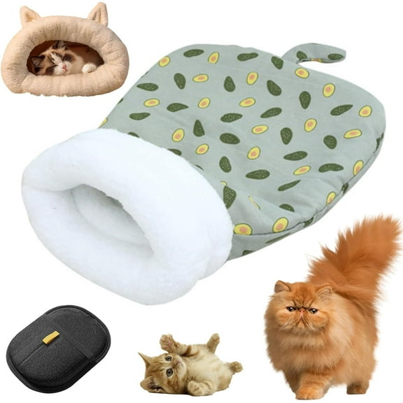 Nest for Cats and Dogs, Cat Sleeping Bag for Indoor, Soft Self Warm Plush Feline Bed, Portable Calming Pet Nest, Small Dog Cat Tunnel Bed for All Seasons Indoors(Army Green-14*18inch)