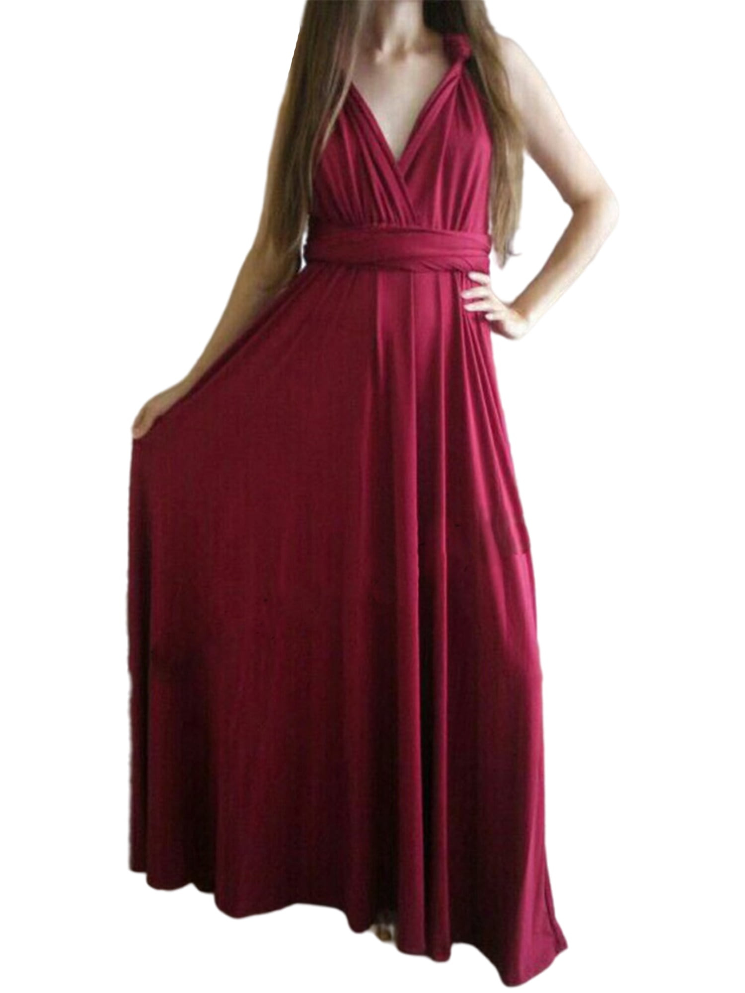 Lady Sleeveless Long Dress Multi Way Wrap Bridesmaid Formal Evening Party Gown 