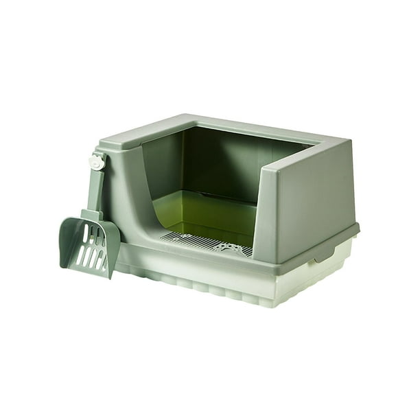 Caja de arena para gatos con bandeja inferior desmontable semicerrada con pala pulida L verde
