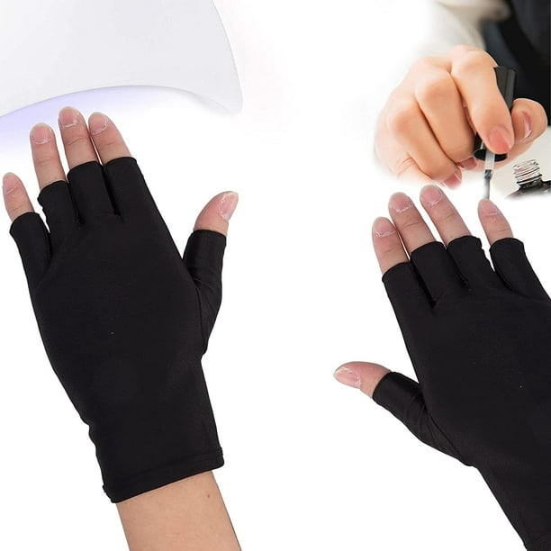 Manicure Anti UV Gloves, Professional Fiber Cotton Anti UV Gloves, Nail Art  UV Shield Gloves Manicure Tool for Household, Nail Salon(black)