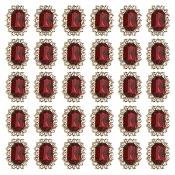 Uxcell 30Pcs Rhinestone Embellishments, Handcraft Crystal Rhinestone Button Charms Gold Base Gems Dark Red Rhinestones for Crafting