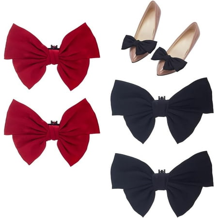 

4pcs Satin Bow Shoe Clips Burgundy Black Shoe Clips Elegant Shoes Buckles Clip on Detachable Ribbon Shoe Decoration for Women Wedding Party Heels Flats Pumps 3.5x4.9 inch