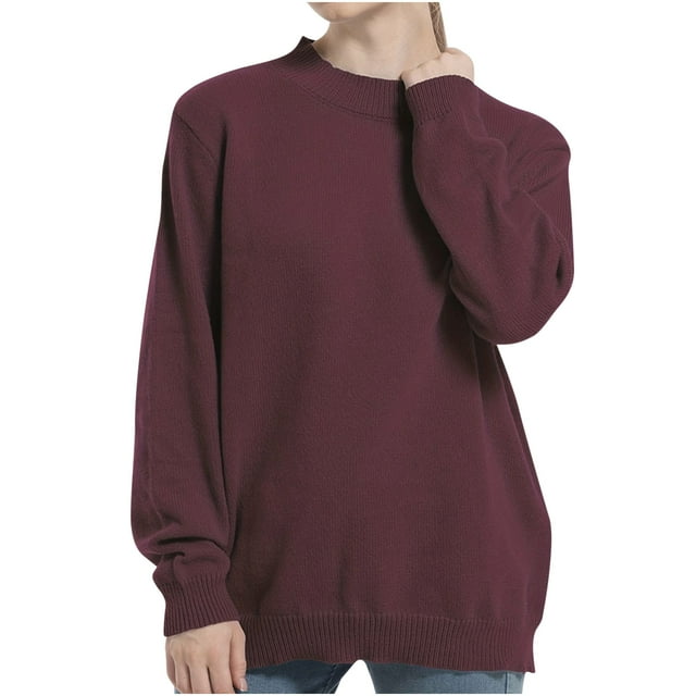 Timegard Womens Sweaters Long Sleeve Comfy Pullover Fall Winter Casual Bottom Knit Tops Solid Color