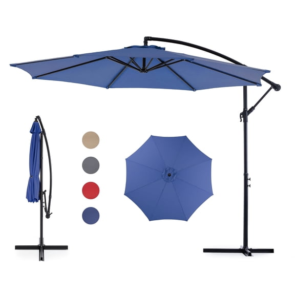 SHOUFTW 10 ft Offset Outdoor Patio Umbrella with Easy Tilt & Crank, Adjustable Polyester Shade for Garden, Backyard, Poolside, Blue
