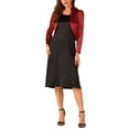 thumbnail image 2 of INSPIRE CHIC Satin Bolero Shrugs for Women's Open Front Ruched Long Sleeves Cropped Shrug M Wine Red, 2 of 6