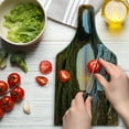 thumbnail image 3 of Natural Cave Cutting Board, Horizon View from Mossy Invisible Big Grotto by the Sea up Rocks Photo, Decorative Tempered Glass Cutting and Serving Board, Wine Bottle Shape, Green Blue, by Ambesonne, 3 of 5