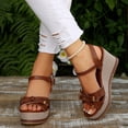 thumbnail image 6 of Footbed Sandals for Women Women's Fashion Casual Wrap-Around Buckle Summer Style Fashion Casual Color Matching Trend Eye-Catching Thick Bottom Wedge Heel Sandals Brown, 6 of 8