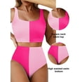thumbnail image 3 of Eytino Bikinis for Women High Waisted Bathing Suit Color Block Scrunch Square Neck Two Piece Swimsuit 2025 Summer Beach Swimwear Swim Suits Pink Color Block L, 3 of 8