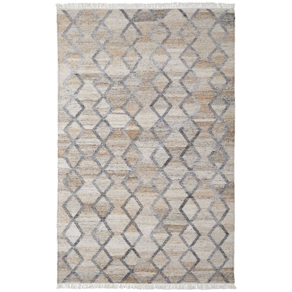 5' X 8' Gray Ivory And Tan Geometric Hand Woven Stain Resistant Area Rug With Fringe