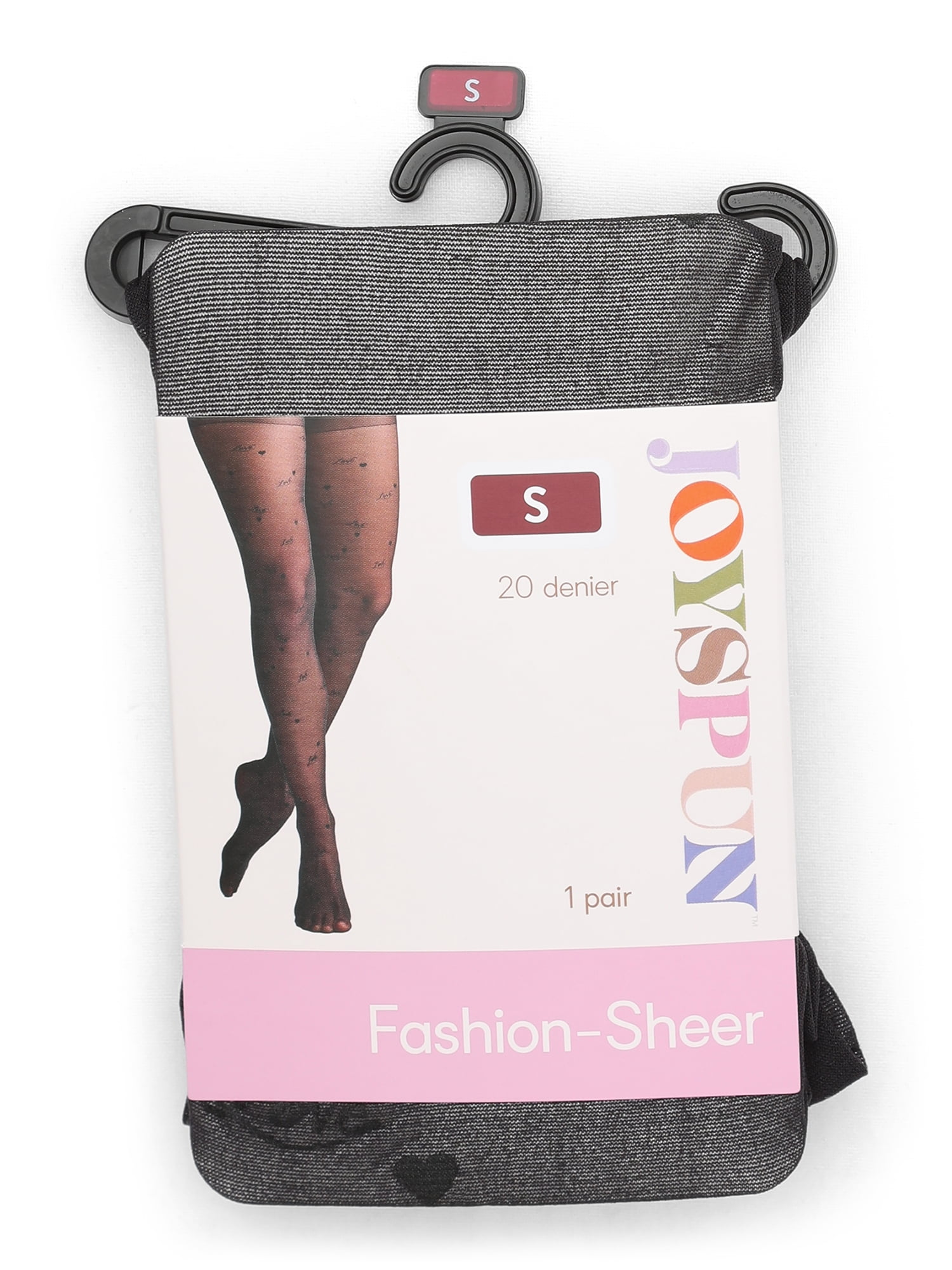 Joyspun Women's Love Words Sheer Black Tights, 1-Pack, Sizes S-XXL