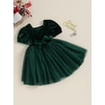 thumbnail image 3 of FOCUSNORM Robe Fille Couleur Unie Col Carré Manches Courtes Bouffantes Mode Automne Robe Princesse Décontractée en Tulle avec Ceinture, 3 of 9