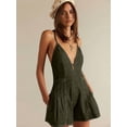 thumbnail image 4 of Womens Denim Jumpsuit Shorts Overall Loose Fit Casual Romper Streetwear Summer One-Piece Outfit Olive Green L, 4 of 8