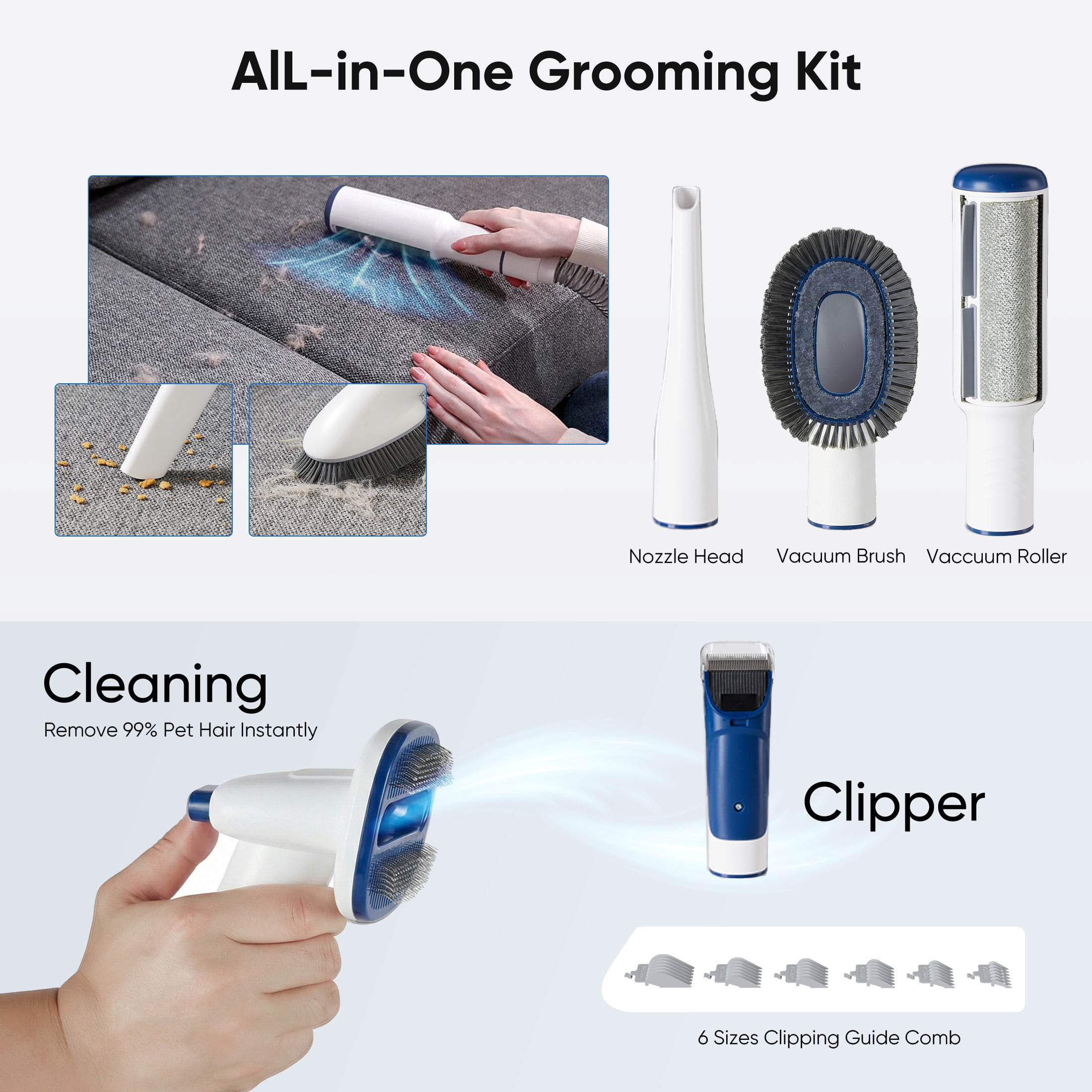 edx Dog Grooming Kit, 2.5L Pet Hair Grooming Vacuum, 5-In-1 Electric Clippers Cleaning Sets For Dog/Cat/Other Animals, Blue