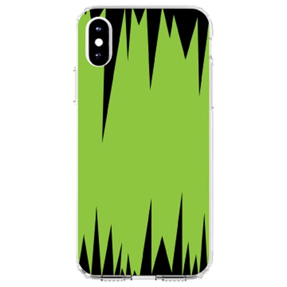 DistinctInk Clear Shockproof Hybrid Case for iPhone XR (6.1" Screen) - TPU Bumper, Acrylic Back, Tempered Glass Screen Protector - Lime Green Black Spikes